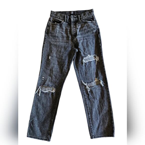 BDG Urban Outfitters Jeans Womens 27 Black Denim Slim Straight Distressed Button - Picture 1 of 13